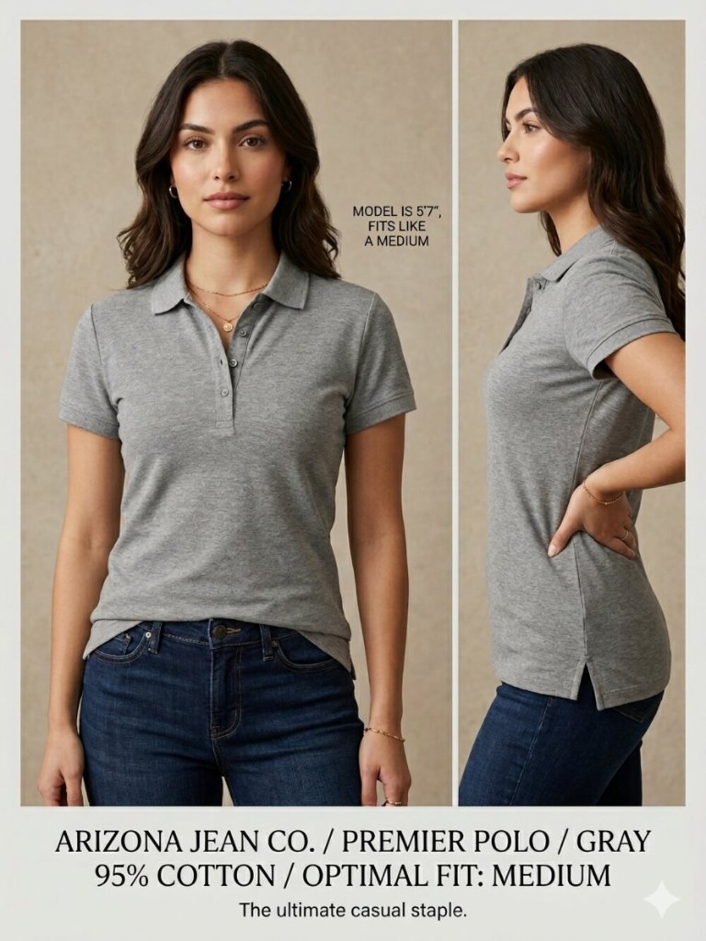 Arizona Gray Fitted 95% Cotton Women's Shirt - Size L Fits Medium